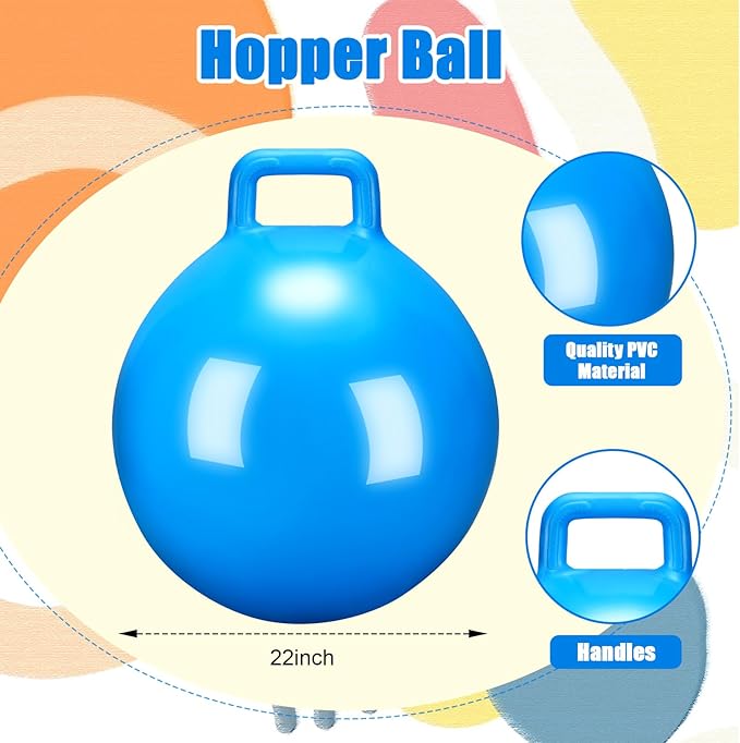 Kids Bouncy Hopper Ball with Handle Jumping Hopping Exercise Balls for Toddlers Boys Girls Indoor Outdoors Sports School Games Exercise Gifts(22 Inch,Blue)