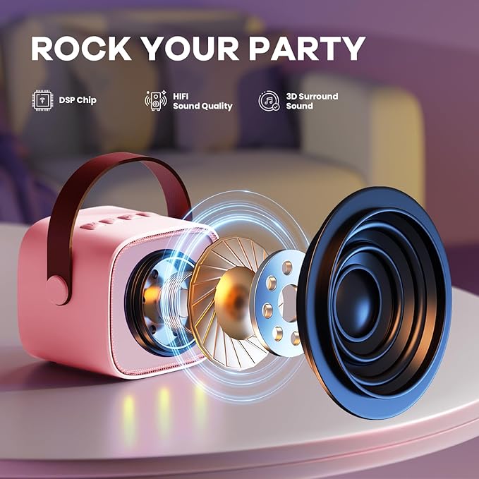 Karaoke Machine for Kids, Portable Mini Speaker with 2 Wireless Microphones, 2026 Top Toys Birthday Gifts for Girls 3, 4, 5, 6, 7, 8, 9, 10, 12+ Years Old Toddler Party Grandkids Present (Rose)