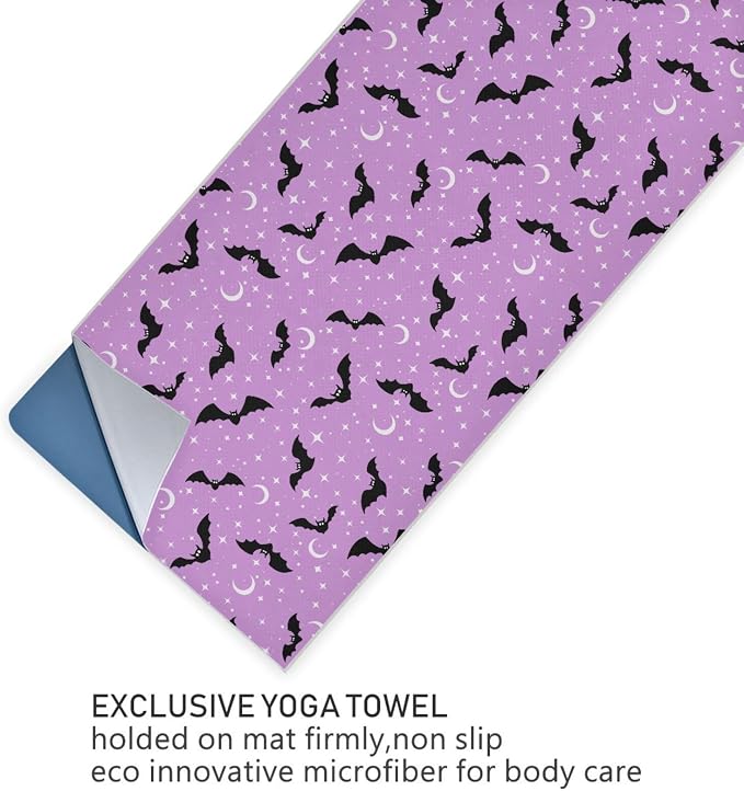 Halloween Bats Moons Yoga Mat Towel 73 x 27 Inch Non Slip Soft Sweat Absorbent Hot Yoga Mat Towel for Pilates and Workout