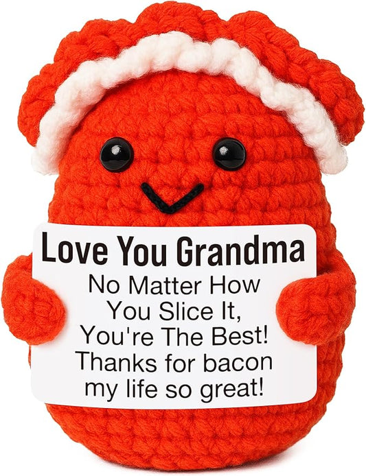 Mini Birthday Grandma Gifts from Granddaughter Grandson Christmas Thanksgiving Day Gift for Grandma Cute Handmade Crochet Bacon Gifts for New Nana Gigi Grammy Grandmother Christmas Stocking Ideas
