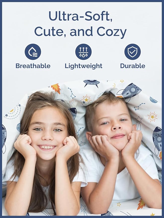 Kids Twin Size Bed Sheet Set - 3 Piece Kids Loft Bed Sheets - Space Galaxy Theme bedding - Soft, Cute - Breathable and Machine Washable - Spaceship Rocket Bed Set for Boys, Girls, Teens and Toddlers