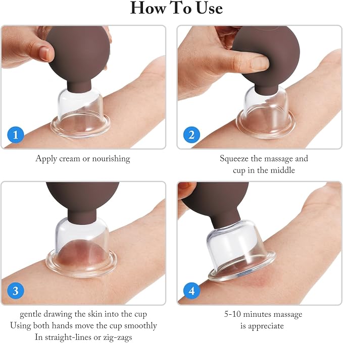 BBTO 4 Pcs Glass Facial Cupping Set Silicone Vacuum Suction Massage Cups Skin Tightening Therapy for Face Body Eyes Back Shoulder Pain(Brown)