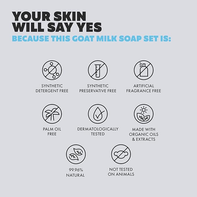Skin Said Yes Goat Milk Soap Bar - 8 Bars 4 Unique Scents | Crafted in Greece | All Natural, Organic, Goats Milk Soap - Nourishing, Ideal for Sensitive Skin - Perfect for Kids, Men, and Women