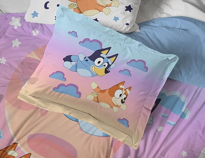 Jay Franco Bluey & Bingo Full Comforter Set - 7 Piece Bed Set Includes Sheet Set & Pillow Covers - Super Soft Clouds & Stars Kids Bedding