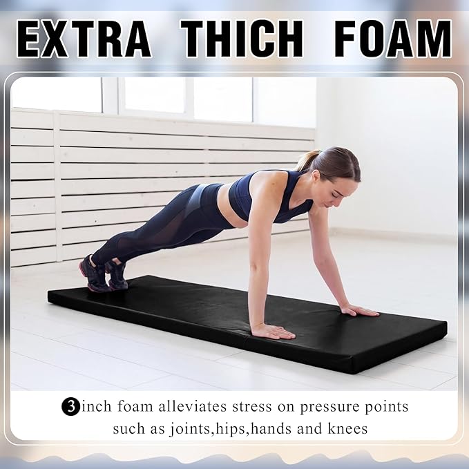 Lyrow 3 Inch Thick Yoga Mat, 72 x 24 Inch Cushioned Foam Floor Mat with Carry Strap, Non Slip PU Leather Workout Pad for Pilates, Stretching, Restorative Yoga and Home Gym
