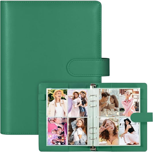 A5 Photocard Holder and Binder, PU Leather 6-Ring Album with Magnetic Closure, Includes 30 Pack 4-Pocket Pages for 240 Cards, Card Holder for Kpop, Trading, and ID Cards (Forest Green)