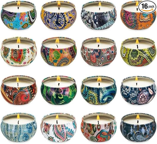 16 Scented Candles Gift,Natural Soy Wax Aromatherapy Candles,Small Portable Tin Candles Set for Mom,Women,Teachers, Colleagues and Friends,2.5 OZ.