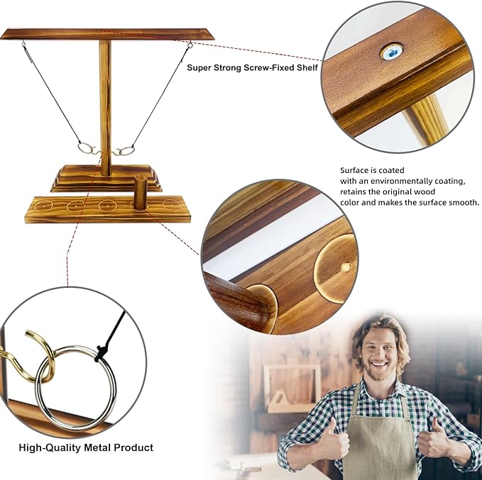 Ring Toss Games for Adults, Indoor Outdoor Yard Games, Patio Decor, Wooden Hook and Ring Game for Bars, Home, Party
