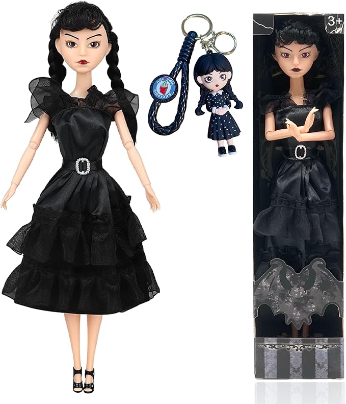 Dumwick 11.5'' Adams Doll with Gift Box, High Heels, Black Dress, and Hair, Perfect Christmas and Birthdays Toy Gift for Girls & Fans(A3)