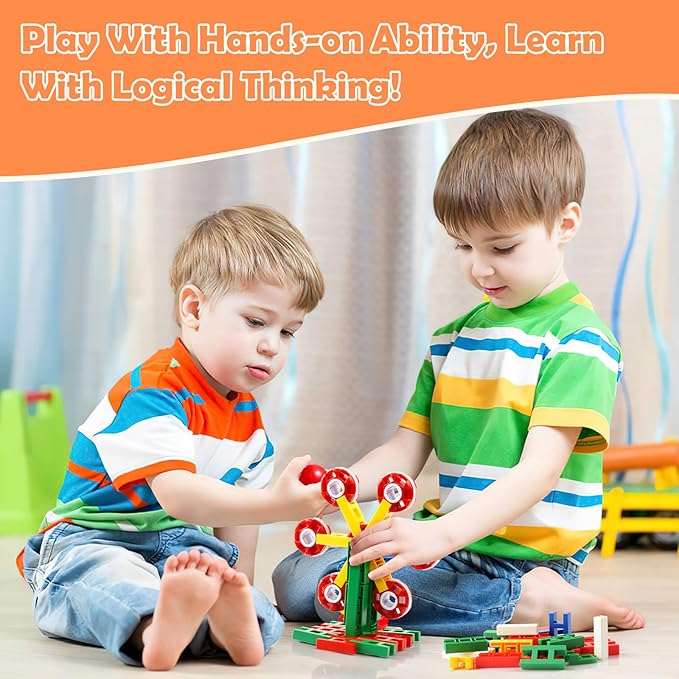 SWER 98Pcs 3D Building Block Toys, Creative Interlocking Connecting Kit, Multicolor STEM Interlocking Toy Set, Montessori Toys for Preschool Kids, Building Toys for Kids Ages 3+, Ideal