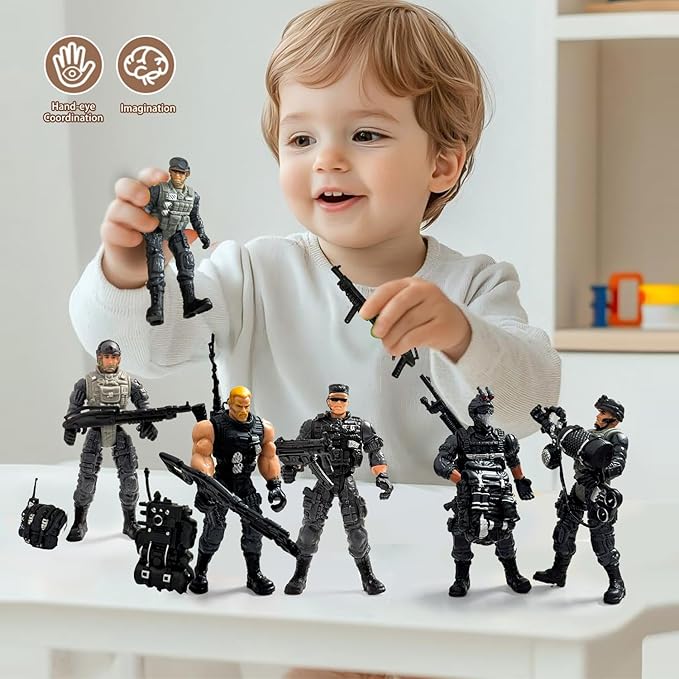 Army Men Action Figures, US Army Men and SWAT Team Toy Soldiers Action Figures,6 Pcs Special Force Action Figure with Weapons Military Soldier Playset Army Toy Set for Boys 3+
