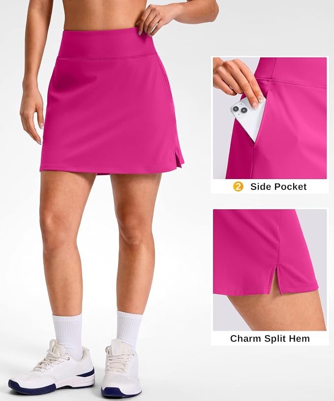 14"/16" Skorts with 3 Pockets | Side Slits, High Waisted, Built-in Shorts, A Line, Casual, Pickleball, Athletic, Golf, Tennis Skirt, for Women