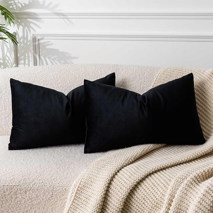16x24 Pillow Covers Set of 2 Decorative Velvet Throw Pillow Covers,Black | Luxury Soft Cushion Covers with Invisible Zipper for Couch Sofa Bed Living Room Bedroom Home Decor Halloween