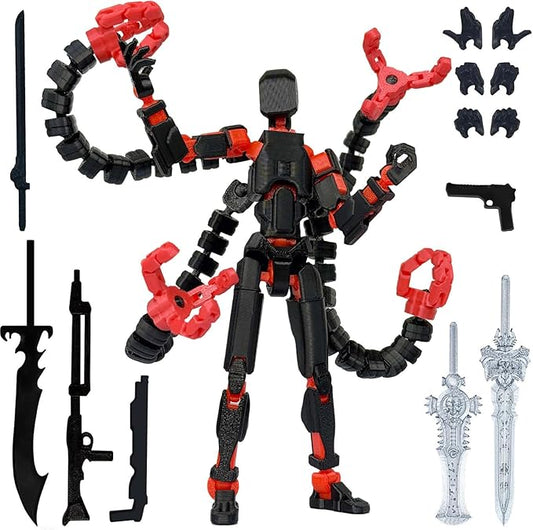 Already Assembled T13 Action Figure Accessories,T13 Multi-Jointed Movable,for Collectors Desktop Decorations t-13 Movability 3D Printed Toys (Black Red, 7.2 Inch)