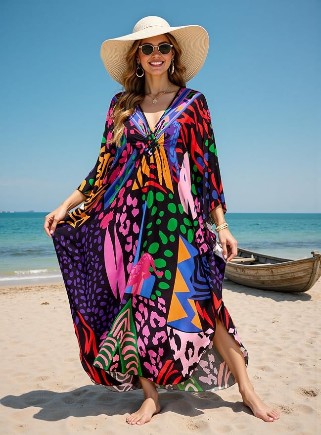 Mumu Dresses for Women Plus Size, Bohemian Kaftan Beach Cover Up Long Maxi Nightgown Soft Loungewear