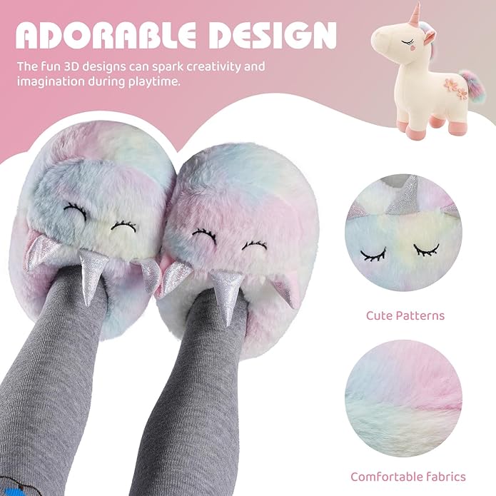 IceUnicorn Toddler Slippers Kids Cute Funny Animal House Shoes Girls Boys Christmas Fluffy Bedroom Indoor Slipper, Cat, Bunny, Unicorn, Axolotl, Fox