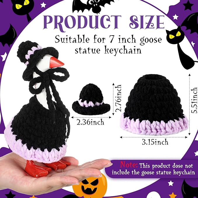Halloween 7inch Desk Goose Outfits Mini Knitted Costume with Hat for Desk Magnetic Goose Key Holder Halloween Decor (Witch)(1 Set,Witch)