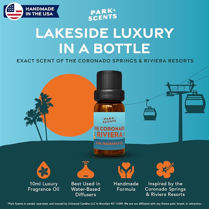 Park Scents The Coronado Riviera Theme Park Hotel Fragrance Oil – Hibiscus, Musk & Teakwood Luxury Scented Essential Oils for Diffusers for Home, Aromatherapy, Gifts for Women, Sister, Hostess (10ml)