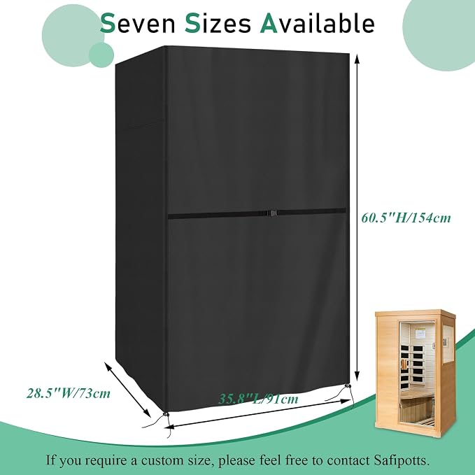 Sauna Cover, Heavy Duty Waterproof Sauna Cover Compatible with Single Wood Infrared Home Room,(Black) (35.8"Lx28.5"Wx60.5"H)