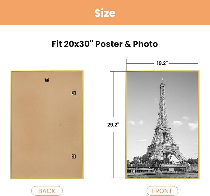 upsimples 20x30 Poster Frame, Easy Slide-In Assembly, Gold, 3 Pack | Gallery Wall 20 x 30 Picture Frames Set for Family, Wedding, Christmas, Easy to Change Photos