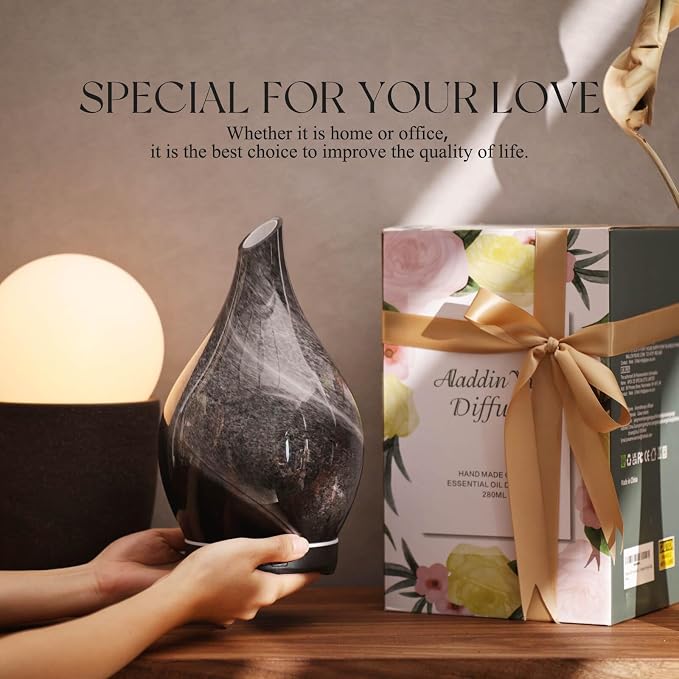 Porseme 280ml Essential Oil Diffuser Glass Color Changing Aroma Air Diffusers Aromatherapy Ultrasonic Cool Mist Humidifier with Remote Control 7 Running Hours Waterless Auto-Off (Obsidian)