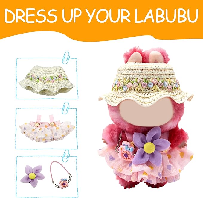 17cm Doll Clothes, Bear Outfits for Clothes Set, Premium Fashion Dolls Keychain Accessories, Faking Animal Style Outfit Jumpsuit (Pink)