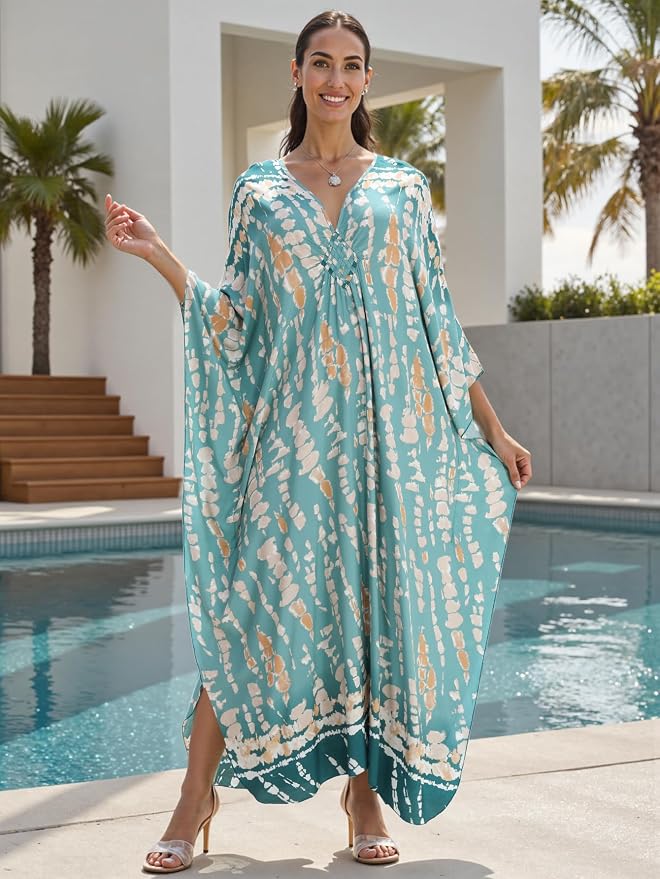 Mumu Dresses for Women Plus Size, Bohemian Kaftan Beach Cover Up Long Maxi Nightgown Soft Loungewear