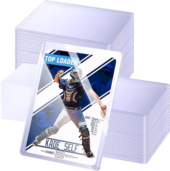 100 Topload Card Holder and 100 Soft Sleeves, JIQEZNL 35pt Topload Hard Card Protectors, 3" x 4" Card Sleeves Hard Plastic, Rigid Toploading Hard Card Case for Collectible Trading Cards