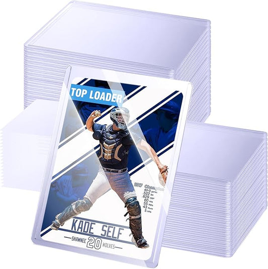 100 Topload Card Holder and 100 Soft Sleeves, JIQEZNL 35pt Topload Hard Card Protectors, 3" x 4" Card Sleeves Hard Plastic, Rigid Toploading Hard Card Case for Collectible Trading Cards