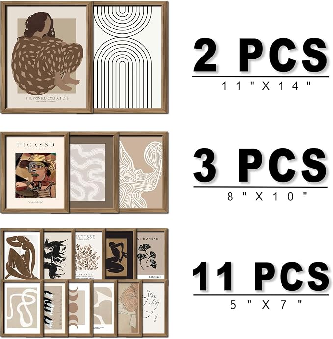 ANERZA 16 PCS Framed Boho Eclectic Wall Art Decor, Abstract Wall Collage Kit Prints for Bedroom Bathroom, Gallery Wall Frame Set, Minimalist Posters for Living Room Aesthetic, Beige and Brown Dorm Artwork