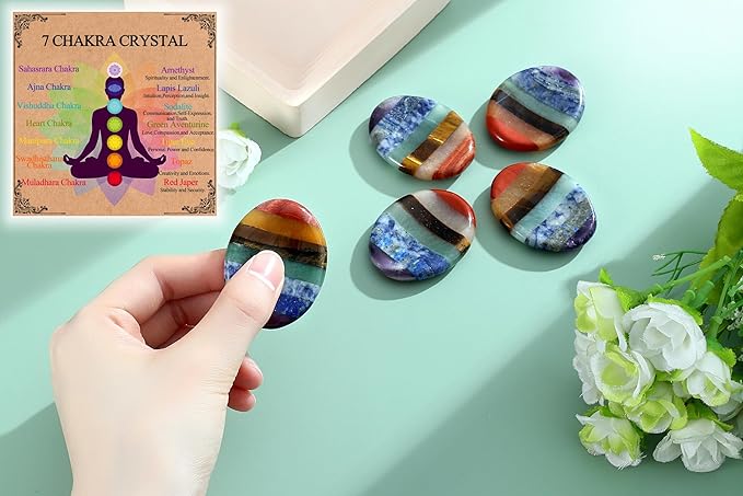 Worry Stone Crystals and Healing Stones Anxiety Fidgets Natural Meditation Accessories 7 Chakra Thumb Sensory Mental Health Depression Stress Anxiety Relief Items Mother's Day Gifts for Women