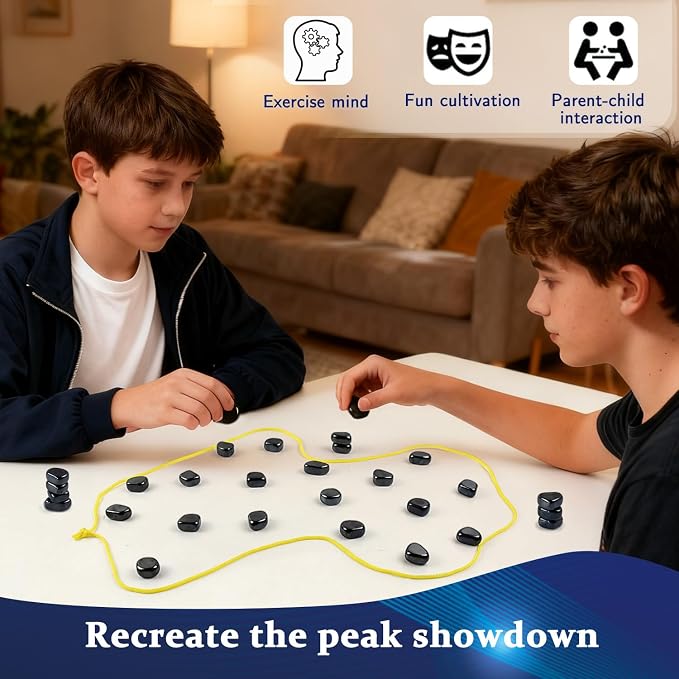 Magnetic Strategy Game Set, 20 Black Magnetic Pieces with Yellow Boundary Rope, Tabletop Party Game for 2 Players, Includes Storage Bag