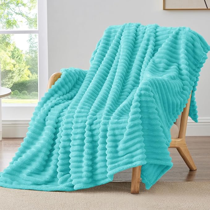 BEDELITE Ribbed Twin Blanket for Couch & Bed, Aqua, 60"x80" | Ultra-Soft Plush Fleece, Cozy, Warm Yet Lightweight, Ribbed Texture, Home Decor, Machine Washable, Giftable, All-Season Use