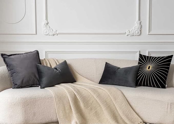 14x24 Velvet Throw Pillow Covers Set of 2 for Couch Bed Sofa,Dark Gray | Decorative Soft Pillow Covers with Invisible Zipper for Couch Sofa Bed Living Room Bedroom Home Decor