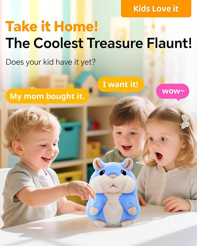 White Elephant Gifts for Adults Talking Hamster Toy Repeats What You Say,2025 New Kids Unusual Birthday Gifts Ideas,Small Top Xmas Boys Blue Stocking Stuffers Stuffed Animals Plush Toy