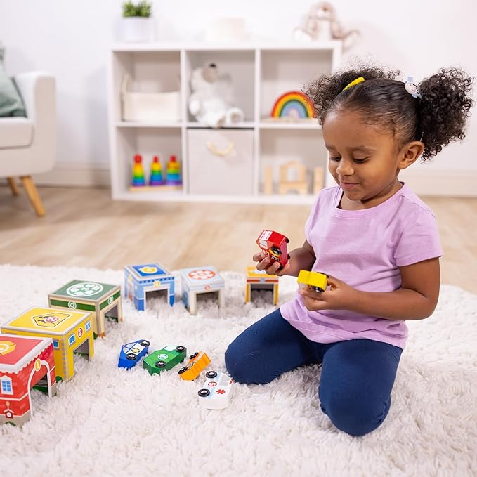 Melissa & Doug Nesting and Sorting Blocks - 6 Buildings, 6 Wooden Vehicles - FSC Certified