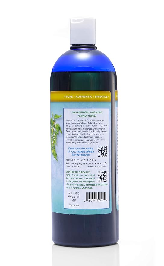 Auromere Ayurvedic Massage Oil - Vegan, Cruelty Free, Natural, Non GMO, with Cold-Pressed Sesame Oil Infused with 25 Herbal Extracts (32 fl oz), 1 Pack