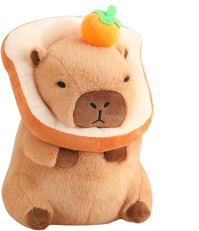 Ditucu Cute Orange Capybara Plush Pillow with Wearable Toast Headgear Stuffed Animal Bread Capibara Plushies Toys Gifts for Kids Brown 13.7 inch