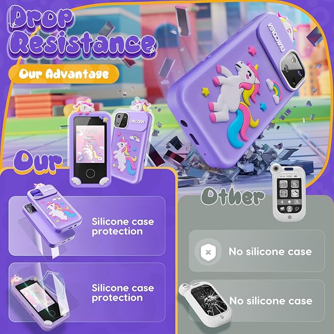 Luyiilo Kids Smart Phone Toys for Girls,Unicorn Gift Toys for Girls Ages 3-9 Christmas Birthday Gifts Mini Smart Phone Toys With 2.8" Touchscreen 16 Learning Games Dual Camera Music Player, 8G SD Card