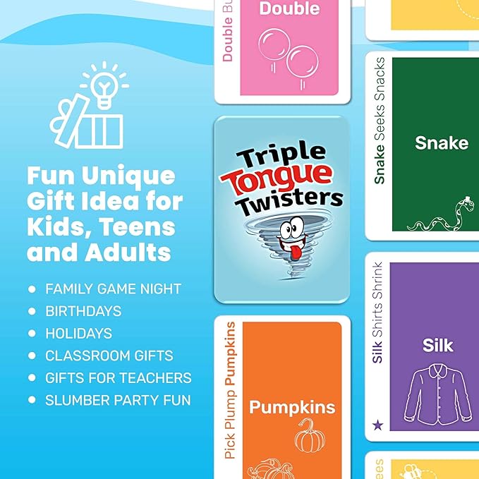 Really?! Triple Tongue Twisters - Go Fish with A Twist, Hilarious Family Party Speech & Memory Card Game, Ages 8+