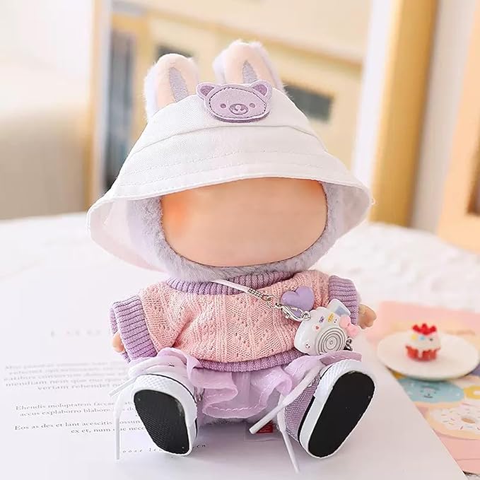 Designer Clothes for Dolls Accessories15cm /17cm Doll Clothing Set Replacement Pink Outfit 5Pcs Set (Premium Design-Purple)