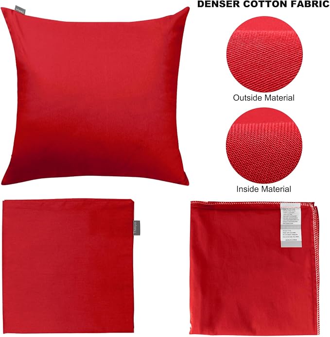 Thmyo 4-Pack 100% Cotton Comfortable Solid Decorative Throw Pillow Case Square Cushion Cover Pillowcase Sublimation Blank Pillow Covers DIY Throw Pillowcase for Couch Sofa Bed(24x24inch/60x60cm,Red)