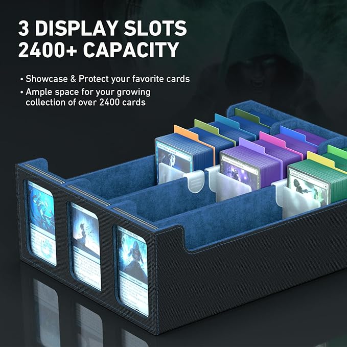 3-Row Trading Card Storage Box, Bulk Cards Case for 2400+ Mtg tcg Magic Playing Game Card Organizer, Commander Deck Box with 3 Supports & 24 Dividers