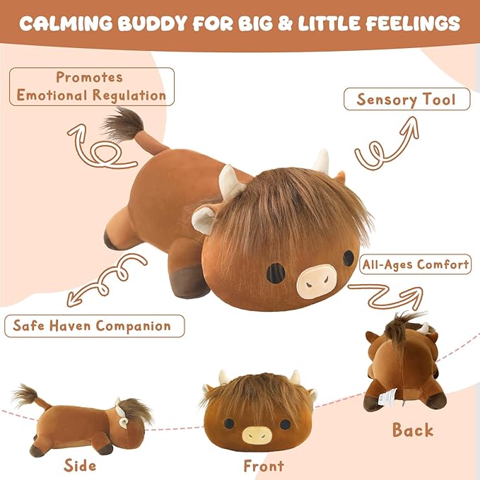 Weighted Stuffed Animals, Highland Cow Stuffed Animal with Weighted Beads, Cute Plush Toy Pillow Gifts for Adults Kids Boys Girls