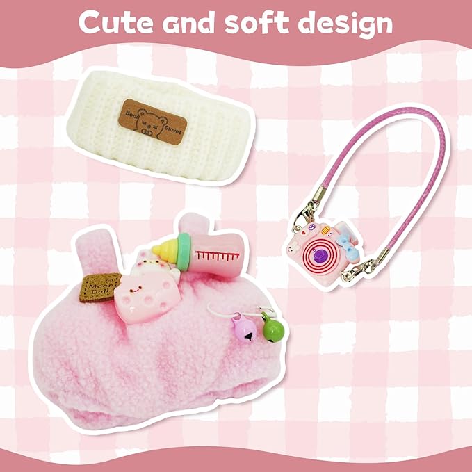 17cm Doll Clothes Set, 3-Piece Premium Velvet Outfit with Mix & Match Accessories, Easy-Dress Fashion for Collectible Display & Play (Doll Not Included, Pink)