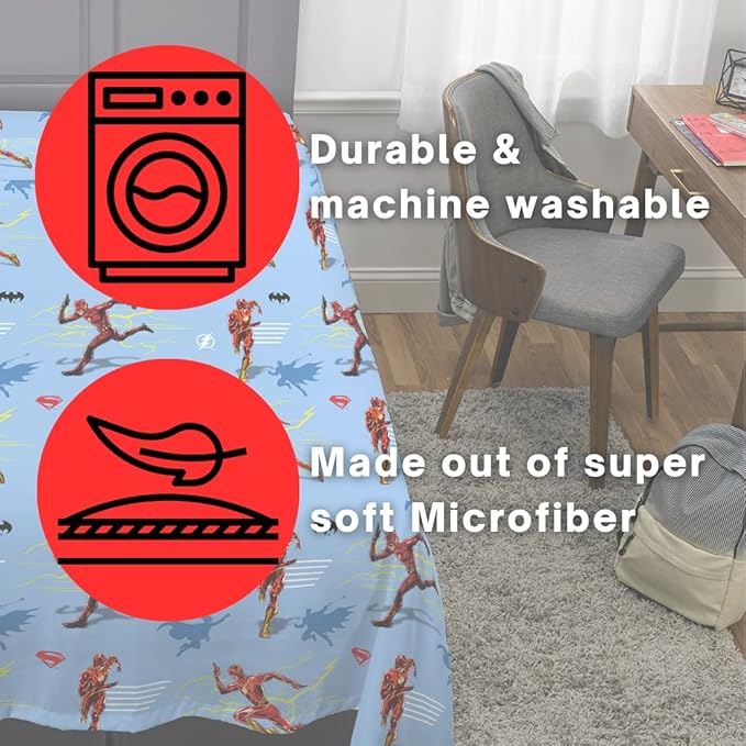 WB The Flash Movie DC Comics Super Soft Comforter and Sheet Set with Sham,7 Piece Full Size, (Official Licensed Product) by Franco
