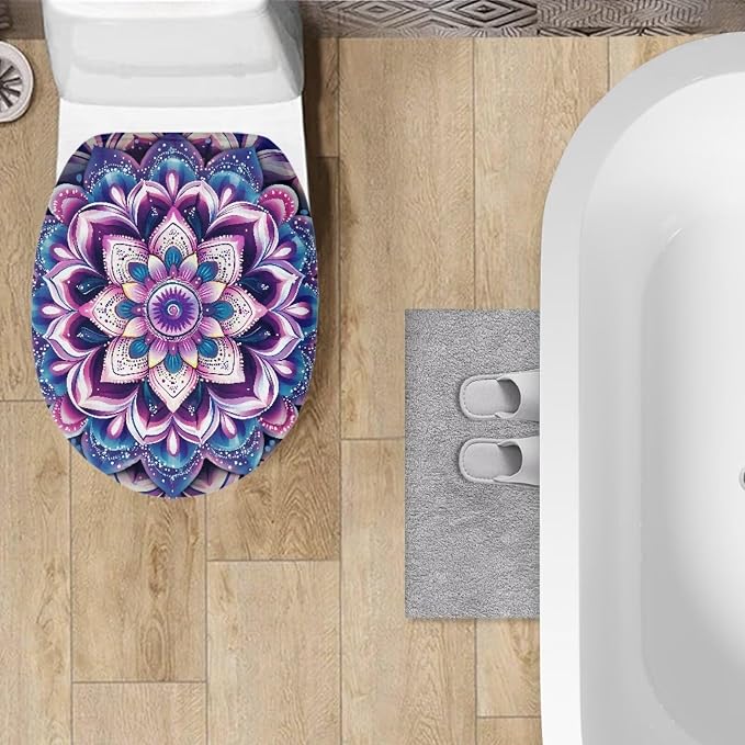 Purple Hippie Lotus Toilet Seat Covers with Elastic Bottom for Bathroom Hippie Lotus Toilet Seat Cushion Cover Bathroom Dust Cover Universal for Most Toilet Bowl Lids