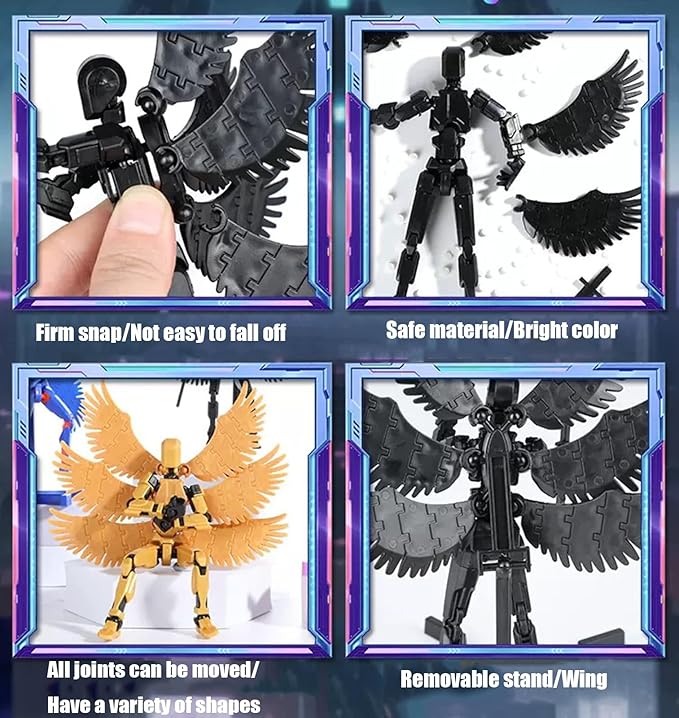 T13 Action Figure Set, 3D Printed Multi-Jointed Movable Robot Dummy Set Lucky 13 Action Figure Articulated, for Collectors Desktop Decorations (Gold + Black)