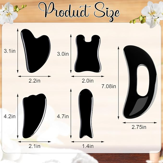 Treela 5 Pcs Gua Sha Facial Tools Set and 1 Pcs Body Gua Sha Massage Tool with Handle for Face Back Neck Leg Body Scraping Massage Board Guasha Comb(Jade, Resin,Black)