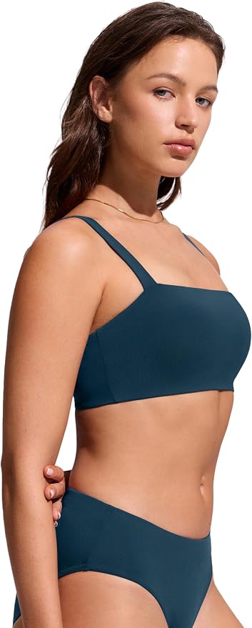 CRZ YOGA Square Neck Bikini Tops for Women - Padded Wide Straps Full Coverage Bathing Suit Swim Bra